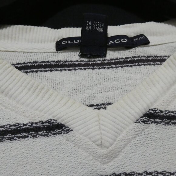CLUB MONACO | medium | 100% Cotton | White Striped Textured V-Neck Sweater - Picture 16 of 16